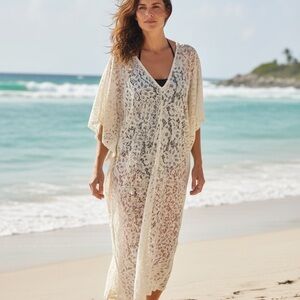 Rusty Kaftan Iris Lace Cream Intimate Cover Up Robe Kaftan